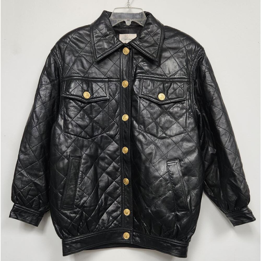 Vintage Melanzona Women's Black Diamond Quilted Leather Jacket-Size S